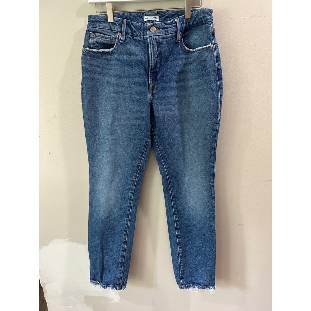 Good American Good Legs Skinny Jeans Blue Raw Hem Size 6 28 Casual Distressed